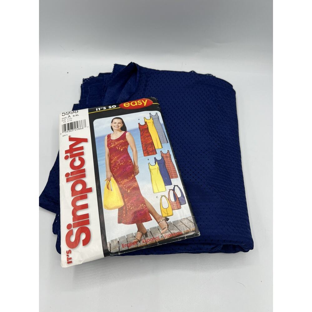 Simplicity 5998 UNCUT Dress & Bag Sewing Pattern S-XL With Blue Fabric